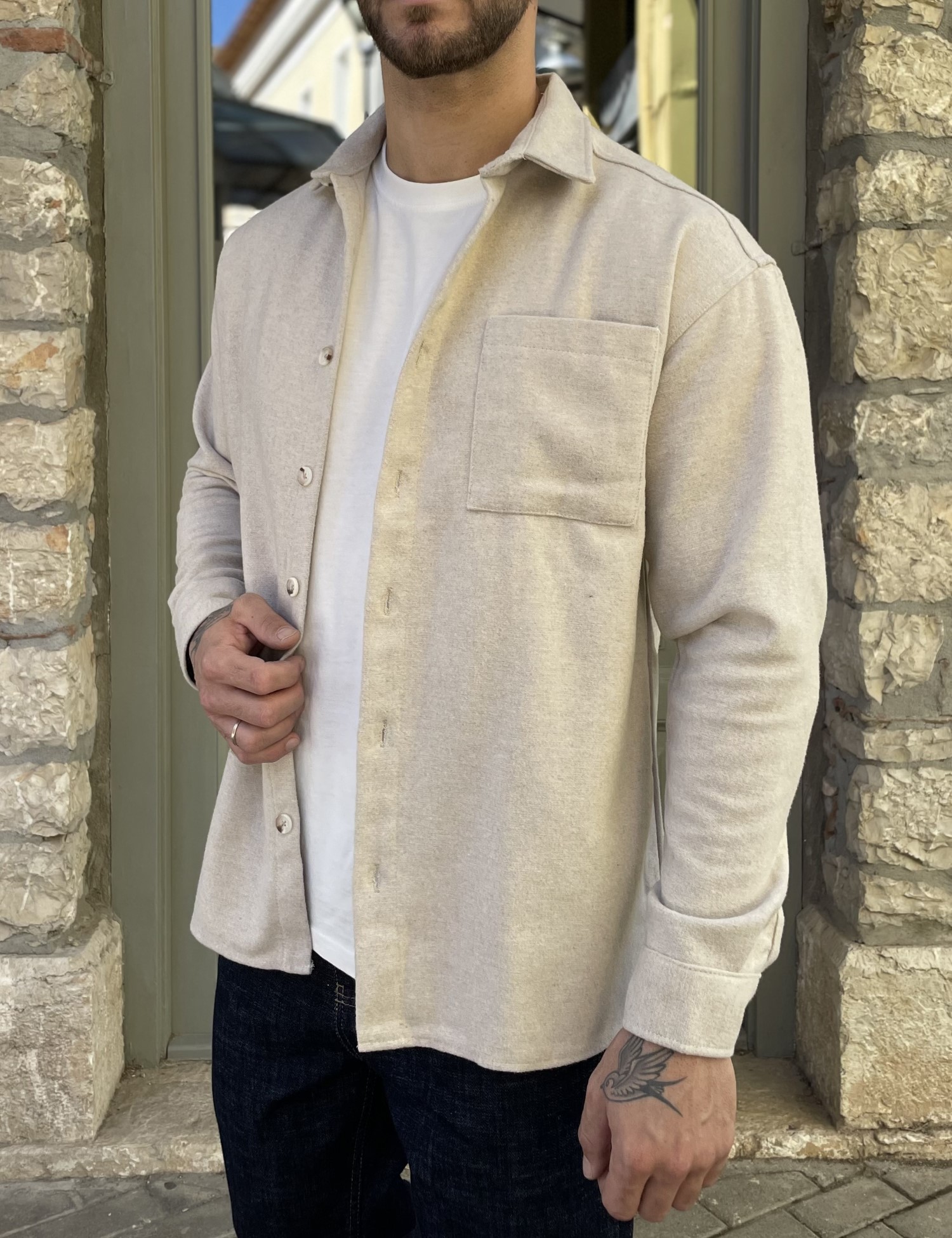 RMZ Ανδρικό μπεζ Overshirt με γιακά RMZ328B